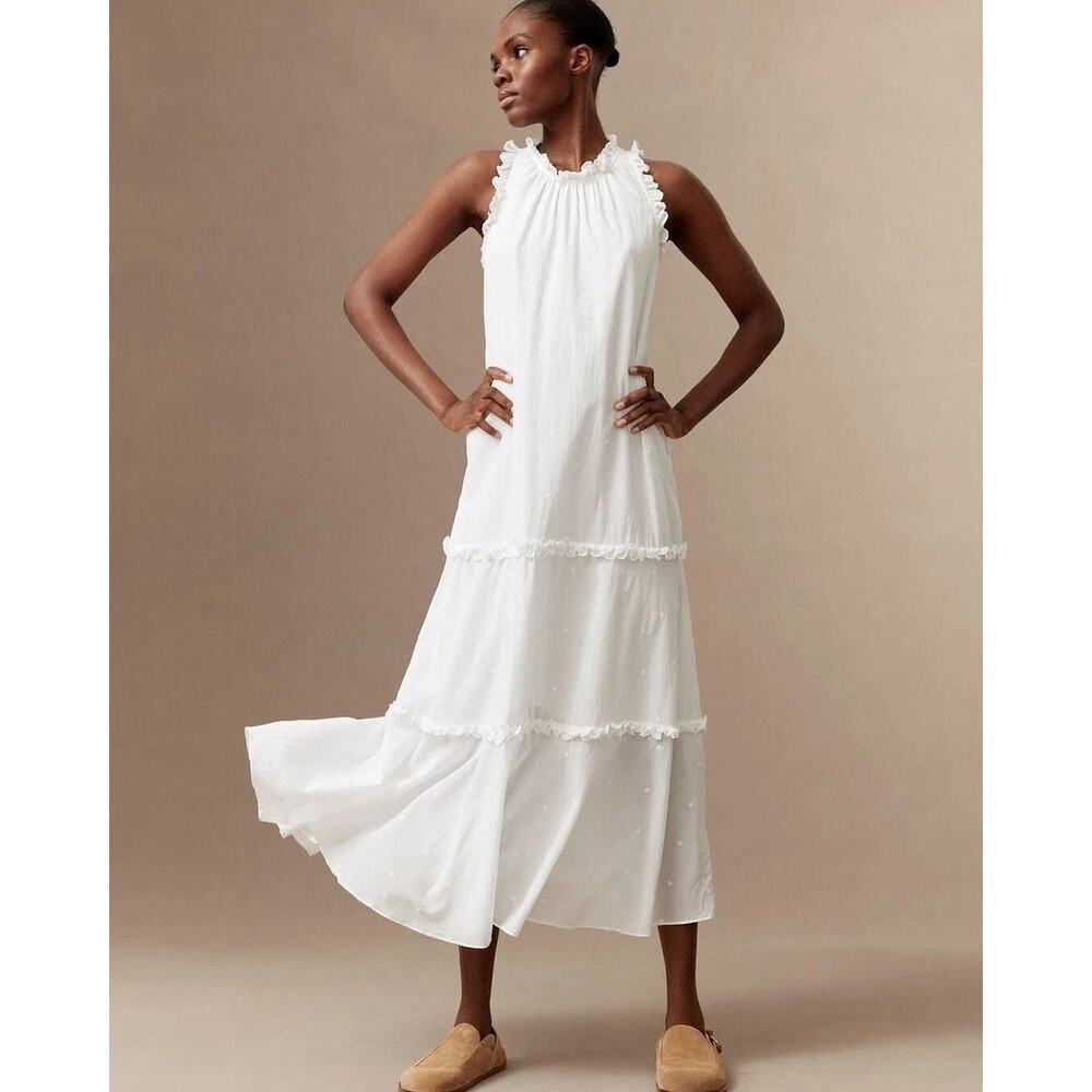 ME+EM White Midi Ruffled Halter Dress